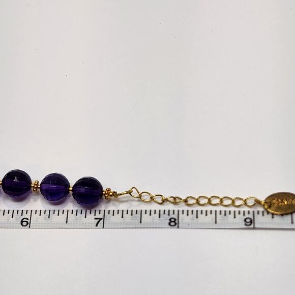 Stauer Purple Faceted Glass Bead Bracelet Gold Tone Accents Adjustable Signed - Picture 4 of 4